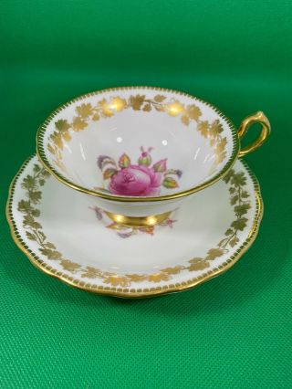 Vintage Royal Chelsea China Tea Cup & Saucer Large Pink Rose And Gold Leaf