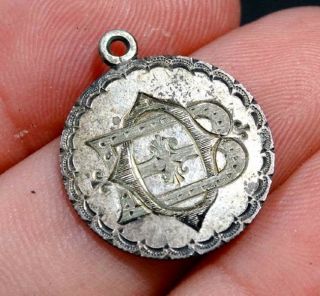 Silver Dime Antique Victorian Folk Art Love Token Engraved Bo & Tk Coin Charm