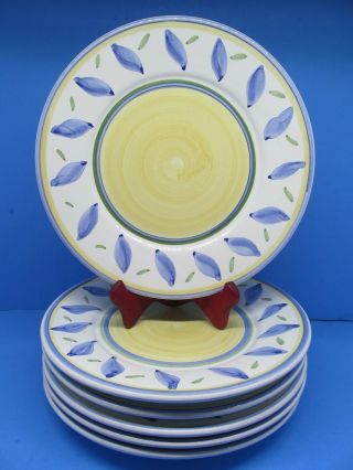 Williams Sonoma Tournesol 11 3/8 " Hand Painted Dinner Plates Set Of 5 Made Italy