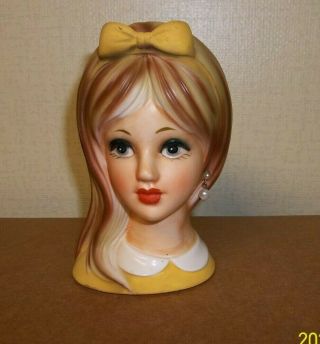 Vintage Teen Lady Head Vase - Napco C - 8493 5 1/2 " - Yellow - - Rare