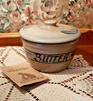 Vintage 1990 Rowe Pottery Salt Glazed Stoneware Butter Crock With Lid