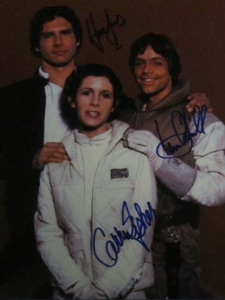 Harrison Ford Carrie Fisher Mark Hamill Autographed Signed Top Photo,