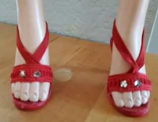 Vintage Dolshoe Red/rhinestone High Heel Shoes For Madame Alexander Cissy Doll
