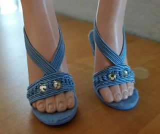 Vintage Dolshoe Blue/rhinestone High Heel Shoes For Madame Alexander Cissy Doll