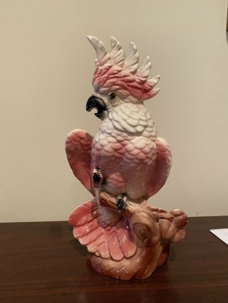 Vintage Maddux Of California Pink Ceramic Cockatoo Planter Figurine