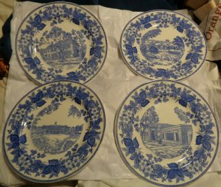 Set Of 4 Wedgwood Blue & White Tufts University 10 1/2 " Dinner Plates