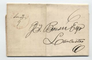1842 Circleville Ohio Red Cds Stampless " Ohio " To Lancaster [5251.  152]