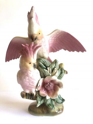 Maddux Pottery Pink Double Cockatoo Parrots Birds Mid Century Figurine