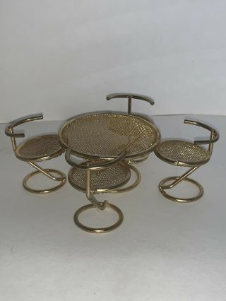 Vintage Miniature Brass Table And Chairs Set Mid Century Style