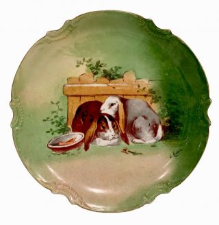 Limoges Coronet France Plate Rabbits Hand Painted Artist Signed 10” Antique