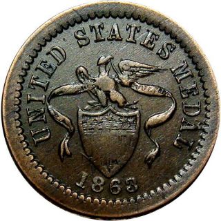 1863 United States Medal Eagle On Union Shield Patriotic Civil War Token