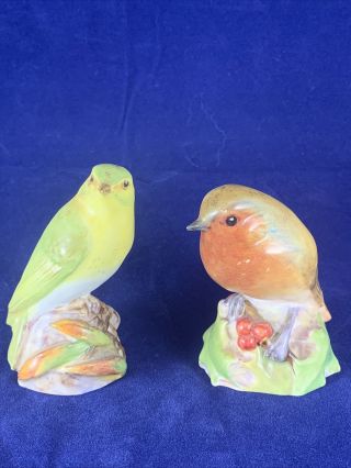 Royal Worcester Porcelain Wood Warbler & Robin Hand Painted Bird Study Figures