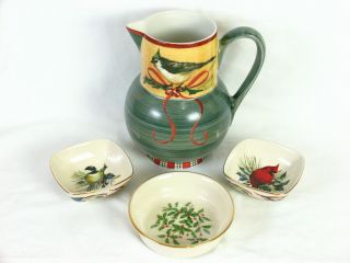 Lenox China Winter Greetings Water Pitcher & 3 Dipping Bowls Catherine Mcclung