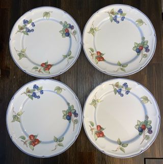 4 Villeroy Boch Germany Fine China Cottage 10.  5” Dinner Plates Berries Cherries