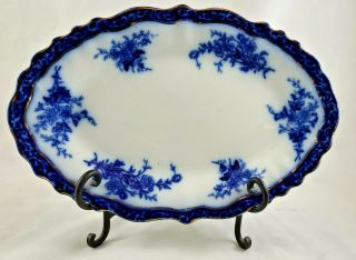 Antique Touraine Henry Alcock Flow Blue Oval Server Platter - Late 1800 