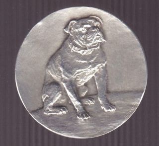 French Art Nouveau Deco Bulldog Canine Silvered Bronze Medal,  Huguenin