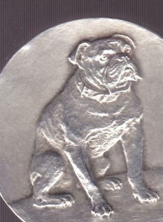 French Art Nouveau Deco BULLDOG Canine Silvered Bronze Medal,  Huguenin 2