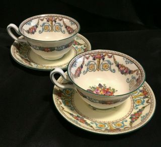 Set Of 2 Wedgwood Ventnor Tea Cups & Saucers W996 Ivory Background