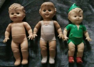 Vintage Sun Rubber Co.  Squeaker Tod - L - Dee And Tod - L - Tim Doll And Peter Pan