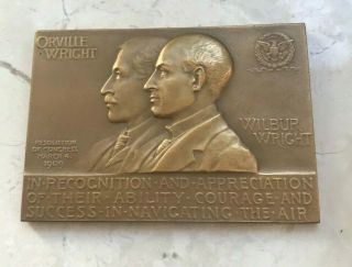 1909 Orville And Wilbur Wright Brothers Bronze Rectangle Medal