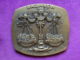 Antique And Rare Bronze Medal Of The Zodiac Scale Sign