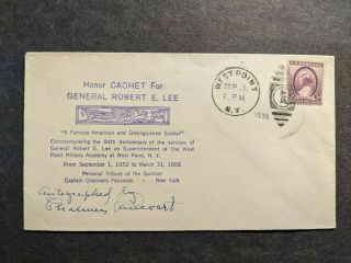 Robert E.  Lee 1936 Postal History Cover Autographed Cachet Signed West Point,  Ny