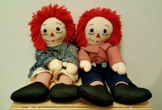 Vintage 24 " Hand Made Raggedy Ann And Andy Dolls