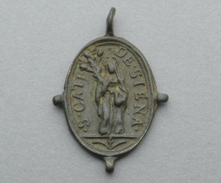 French,  Antique (18th) Religious Medal.  Saint Catherine Of Siena.  Pendant.