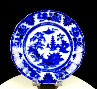 W Adams & Sons England Tonquin Flow Blue Paneled 9 1/4 " Lunceon Plate 1845 - 1880