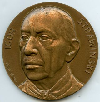 France Igor Stravinski Composer Bronze Art Medal By Vautier 67mm 166g