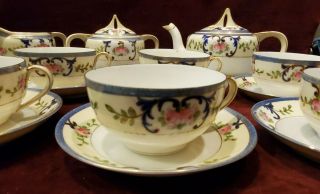 Vintage Noritake 19 - Piece Tea Set Teapot Sugar Creamer 6 Cups & Saucers