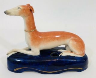 Antique Staffordshire Figural Greyhound Whippet Pen Ink Holder (1 Chipped Ear)