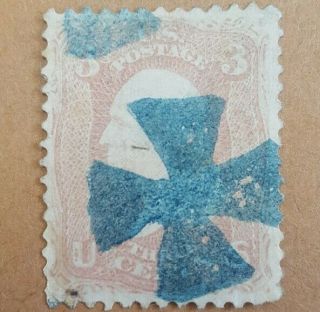 Us 64b Rose Pink,  Blue Cross Fancy Cancel Perfect Strike Well Centered Sc $200