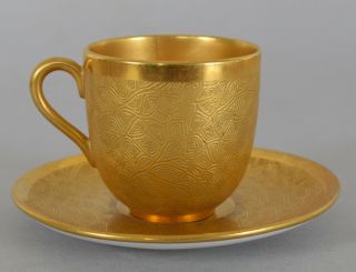 Antique Coalport Porcelain Gold Gilt Demitasse Cup And Saucer