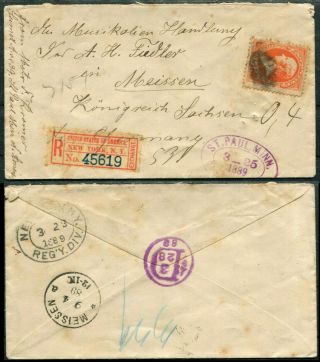 Usa St.  Paul Mn Registered Cover To Germany 1889.  15c Stamp