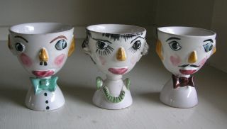 Tito Corti T.  C.  Italy Ceramic Figural Head 3 Egg Cups Pottery Raymor Gambone Era