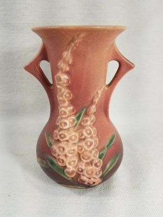 Vintage Roseville Usa 43 - 6 Pink Green White 2 Handled Foxglove Flower Vase Exc
