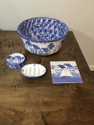 Shard Pottery Maine Coastal Village Bowl,  Trivet,  2 Soap Dishes - Set Of 4 2