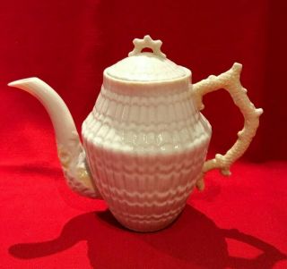 Vintage Belleek Limpet Porcelain Large Coffee Tea Pot Green Mark 7.  25 " Tall