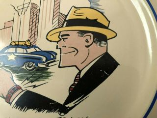 Vintage 1950 Homer Laughlin Dick Tracy Plate,  Century Comics Fiestaware Fiesta 3