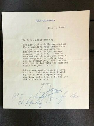 Joan Crawford Signed 1964 Letter On Letterhead To Irv Kupcinet