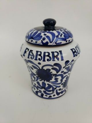 Amarena Fabbri Bologna La Fracescana Gualdo Tadino Blue White Ceramic Cherry Jar 3