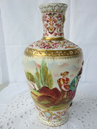 Antique Prov Saxe Es Germany Vase Hand Painted Embossed High Relief Mythological