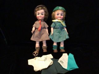 Vintage Girl Scout And Brownie Doll With Cloths 8 Inch Brownie Pin