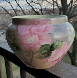 Artist Signed Antique Limoges W.  G.  & Co France Cabbage Rose Vase Hand Painted