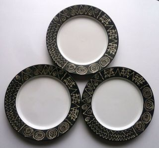 3 Habitat Japan Sgraffito Black & White Dinner Plates 10 - 3/4 " Xlnt