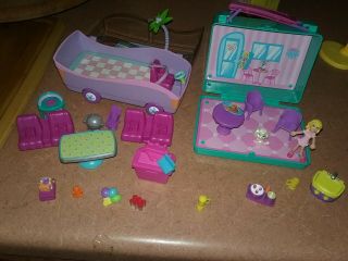 2003 Polly Pocket Mini Magnetic Lunch Box Cafe & Magnetic Party Van Accessories