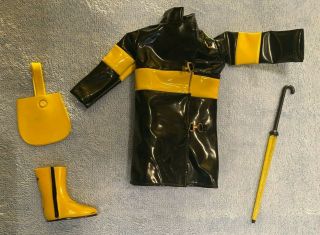 Vintage Peteena Poodle Dog Doll Black And Yellow Rain Slicker Coat & Accessories