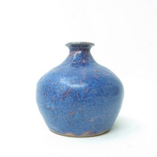 Mid Century Vintage 1974 Signed Studio Art Pottery Pot Weed Vase Blue / Rose