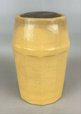 Antique Yellowware Wax Sealer Preserve Storage Canning Jar W/ Tin Lid 1